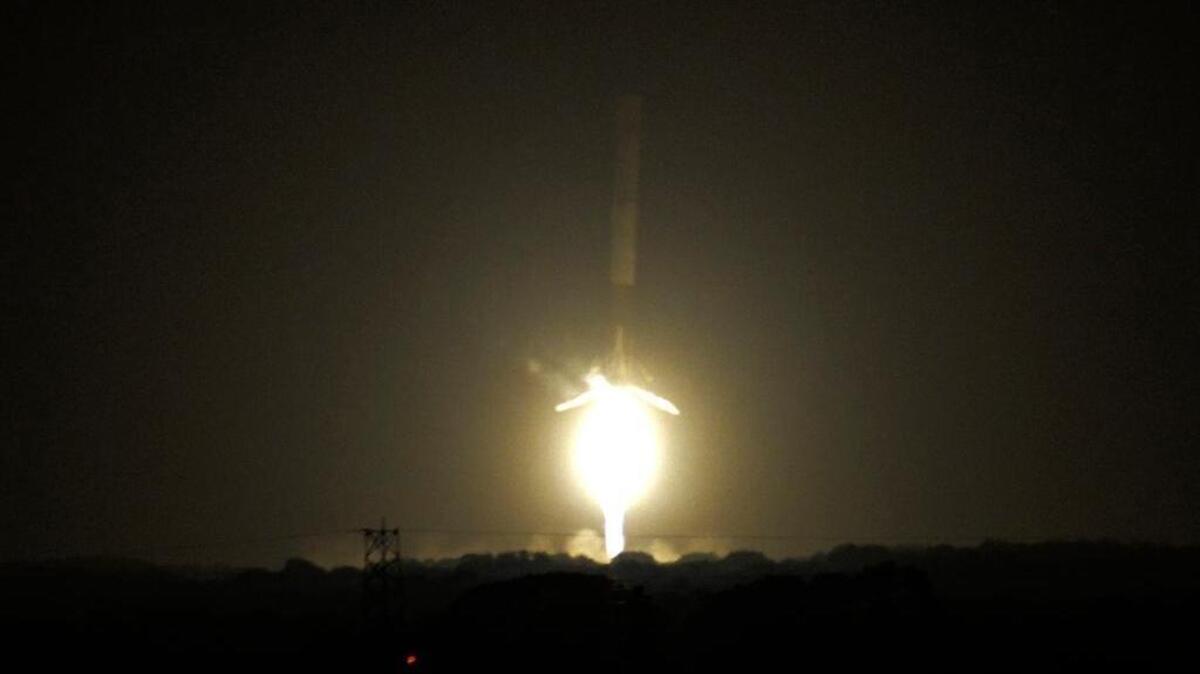 The SpaceX Falcon 9 rocket lands at Cape Canaveral Air Force Station on Dec. 21, 2015.