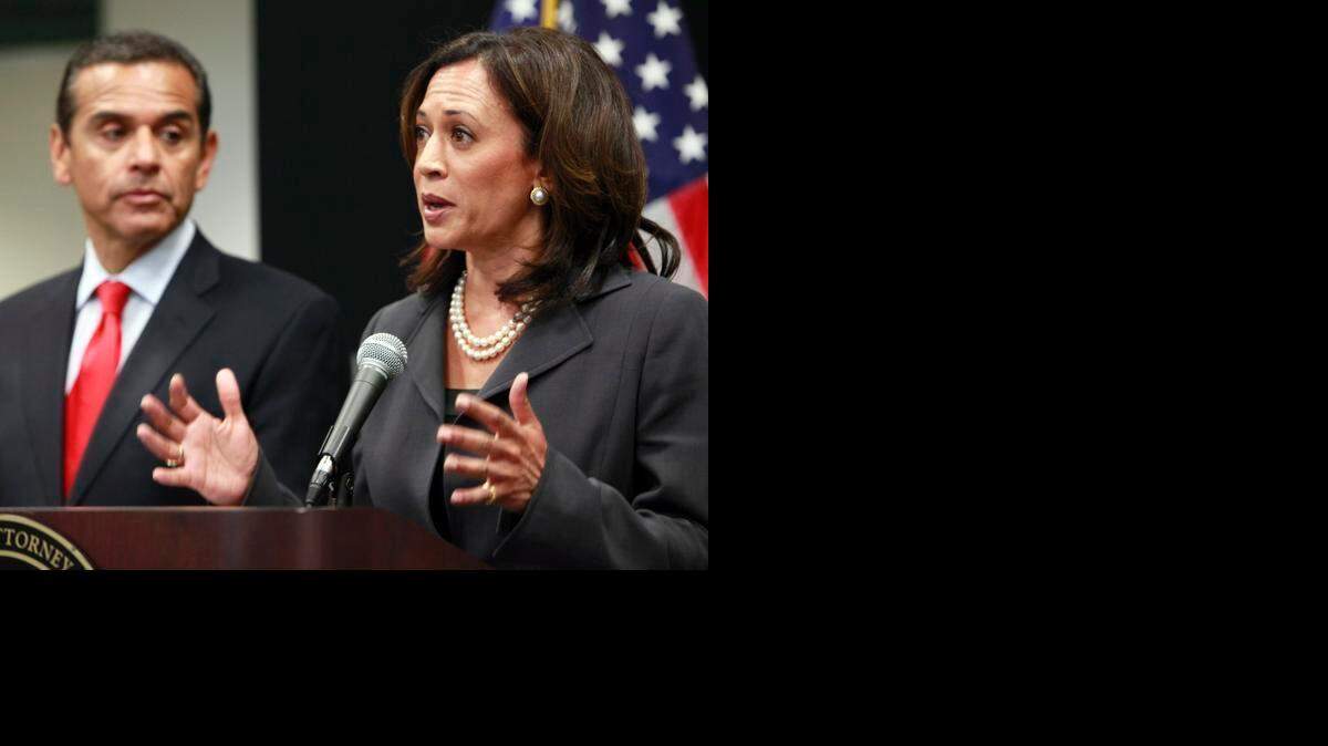 
California Attorney General Kamala Harris, shown at right in 2011, has announced she is running to fill Barbara Boxer’s U.S. Senate seat in 2016. Then-Los Angeles Mayor Antonio Villaraigosa, left, is expected to do the same. 
