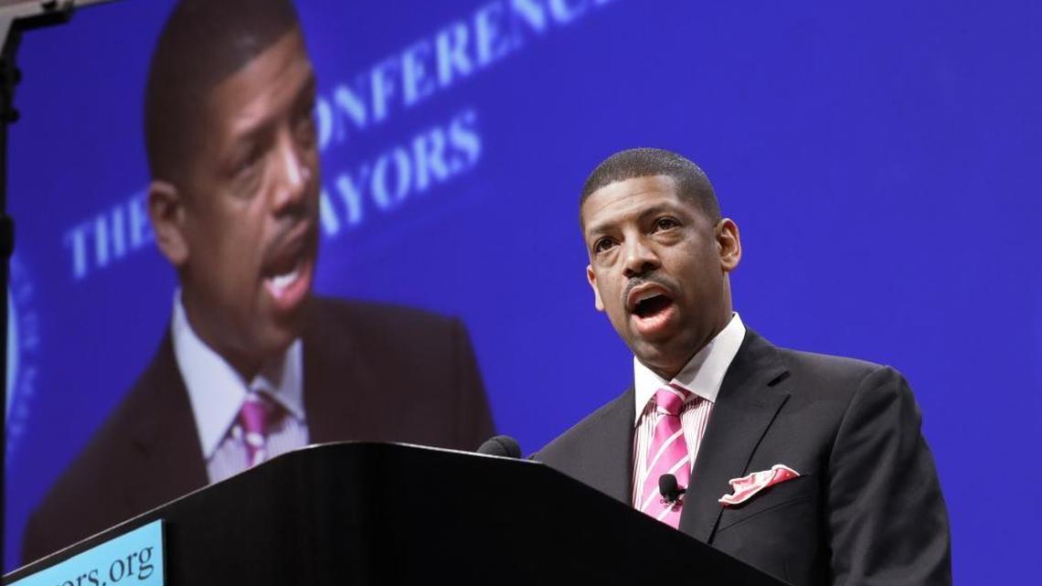 
Mayor Kevin Johnson, then president of the U.S. Conference of Mayors, speaks in Dallas in June 2014. 
