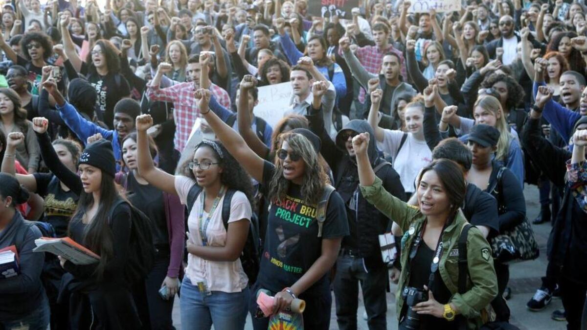 UCLA students rally in solidarity with protesters at the University of Missouri in November, demonstrating against racial problems at their own school.