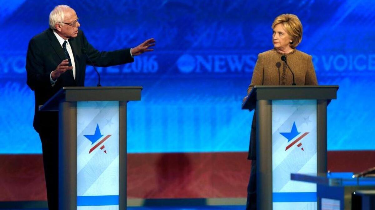 Both Bernie Sanders, left, and Hillary Clinton touted their plans for paid family leave during the most recent Democratic presidential primary debate.