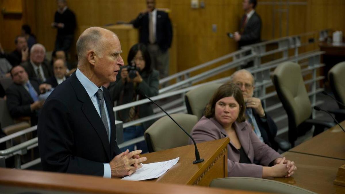 Gov. Jerry Brown speaks about his pension reform plan as it gets a second look from a legislative committee in 2011. His office filed a legal brief defending the law against a challenge from public employee unions.
