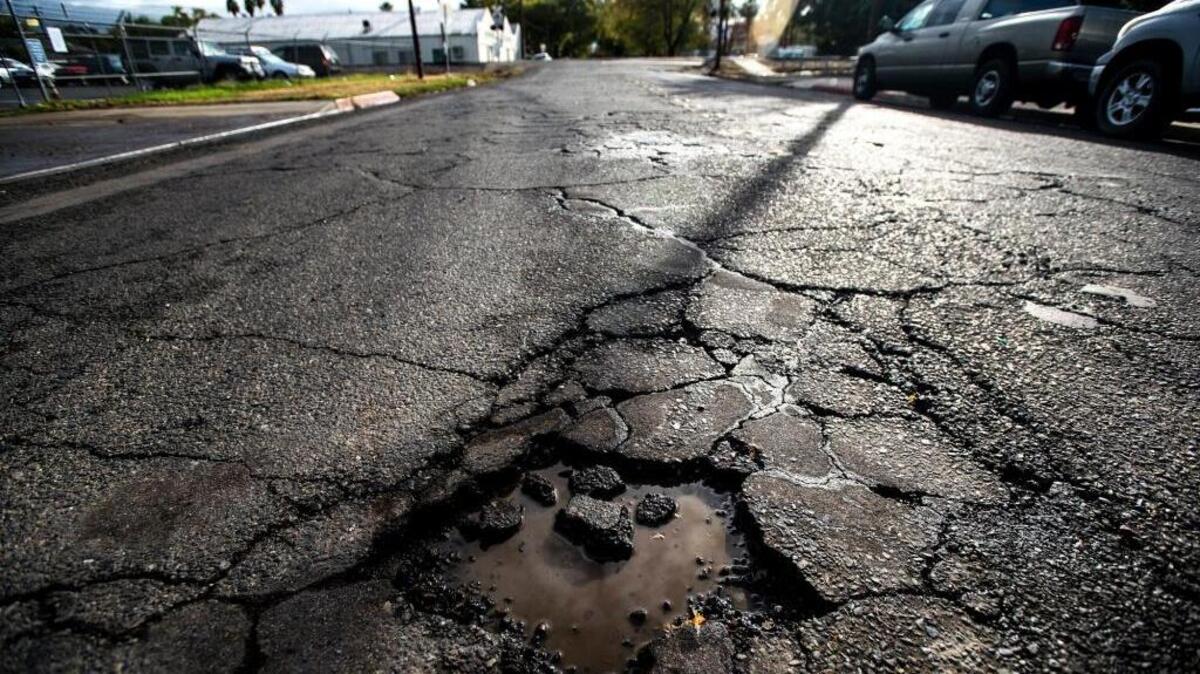A pothole on Canal Street in Merced.