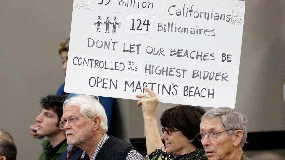 Julie Graves calls for public access to Martins Beach at a meeting Tuesday of the State Lands Commission.