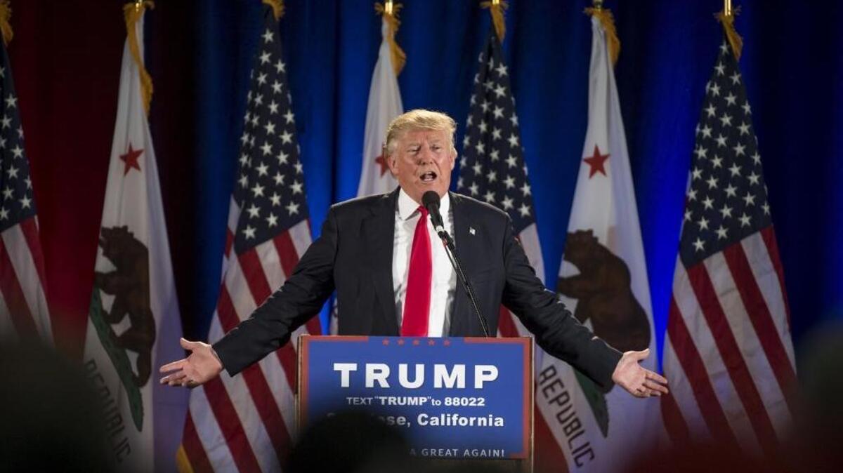 Donald Trump speaks at a campaign event in San Jose.