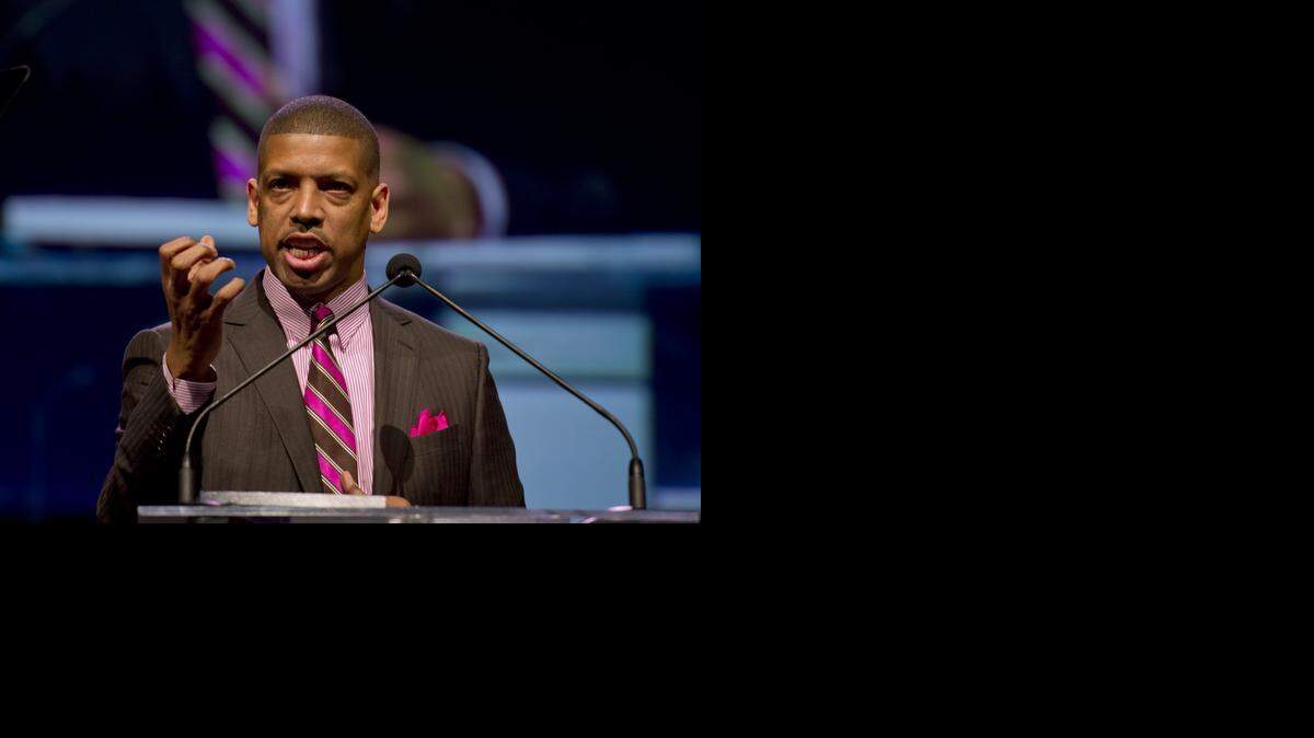 
Sacramento Mayor Kevin Johnson delivers the State of the City address in February. 
