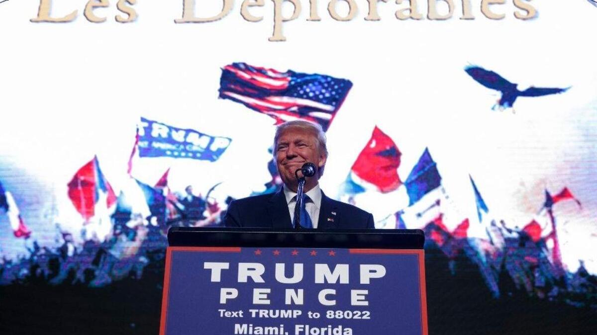 Republican presidential candidate Donald Trump speaks during a campaign rally at the James L. Knight Center in Miami on Friday.