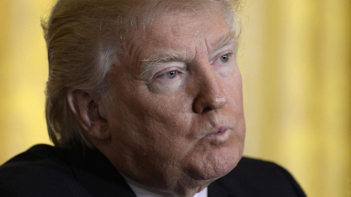 President Donald Trump speaks at a combative press conference in the East Room of the White House last week.