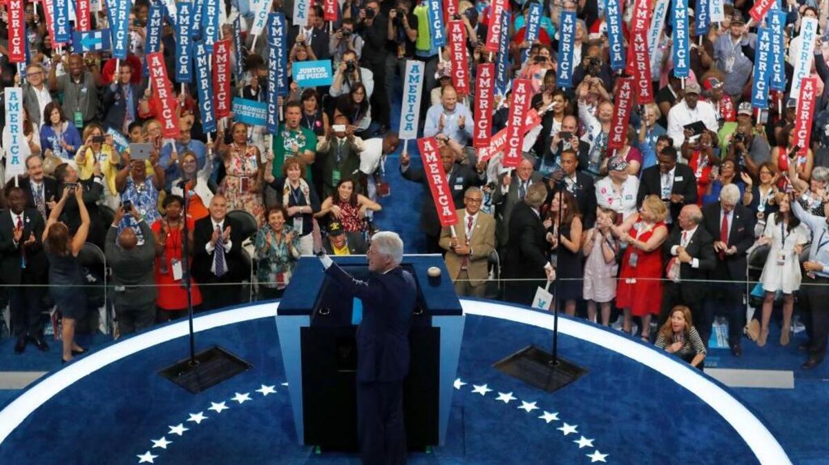 Former President Bill Clinton addressed the Democratic National Convention on the day Hillary Clinton won the Democratic Party’s nomination for president.