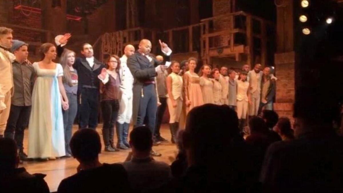 Actor Brandon Victor Dixon, who plays Arron Burr in “Hamilton,” expressed to Vice President-elect Mike Pence his concern about the Trump administration after the curtain call in New York, on Nov. 18.