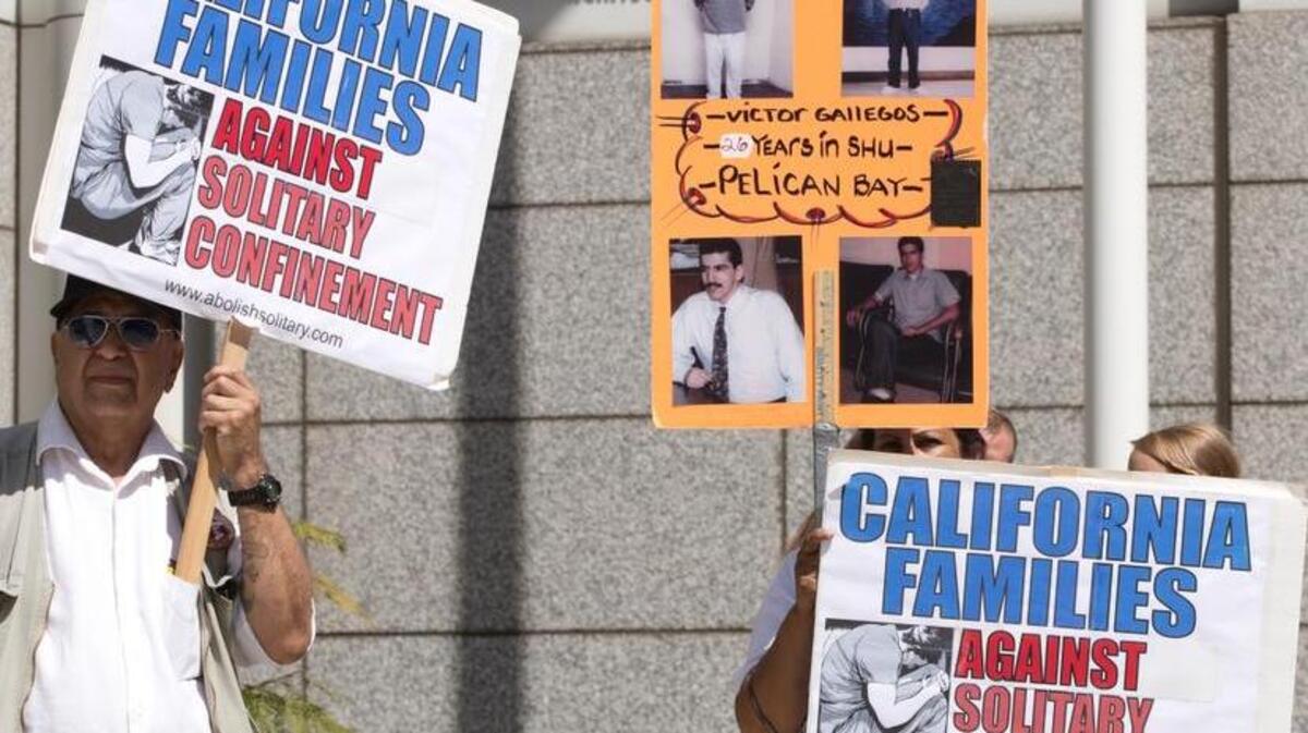 
Demonstrators stage a rally against solitary confinement in California’s prison system.
