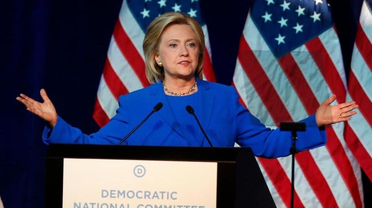 
Hillary Rodham Clinton addresses the summer meeting of the Democratic National Committee in Minneapolis. 
