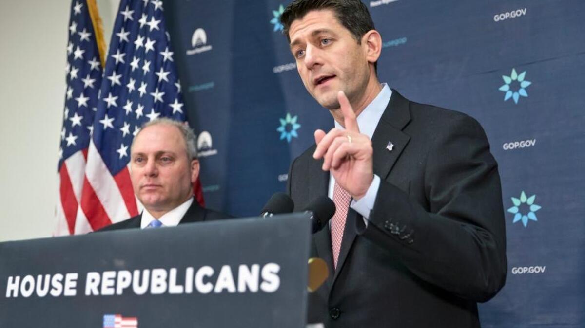 House Speaker Paul Ryan, joined by House Majority Whip Steve Scalise of Louisiana, meets with reporters on Capitol Hill following a GOP strategy session on Nov. 17. Calling it a “moment where it’s better to be safe than to be sorry,” Ryan said there should be a “pause” in Syrian refugees coming to the U.S. in the wake of the Paris attacks.