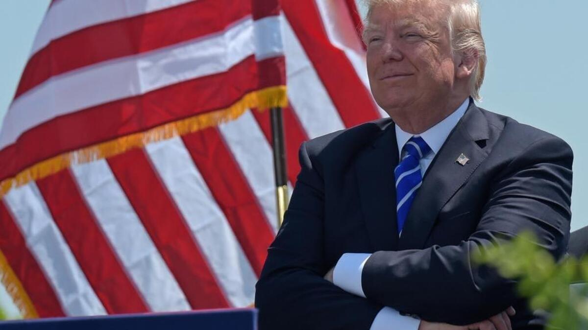 President Donald Trump gave the commencement address at the U.S. Coast Guard Academy in New London, Conn., on May 17.