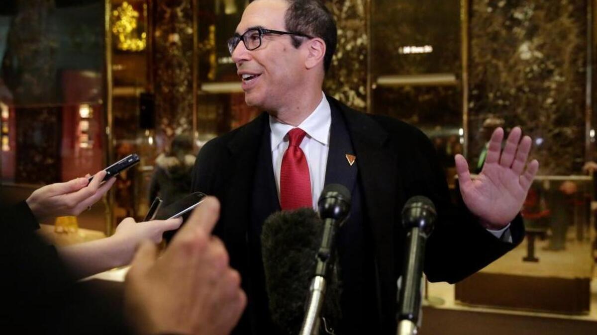 Steven Mnuchin, President-elect Donald Trump’s choice for treasury secretary, arrives at Trump Tower in New York on Wednesday.