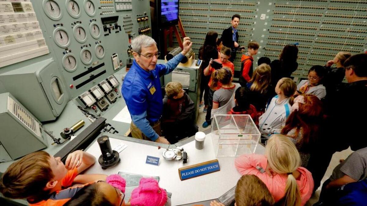 Students tour the control room of the B Reactor on the Hanford Nuclear Reservation in south-central Washington. The reactor is now the centerpiece of the Manhattan Project National Historical Park, where school children and tourists can visit the place that produced the plutonium used in the nuclear bombs dropped on Japan in 1945.