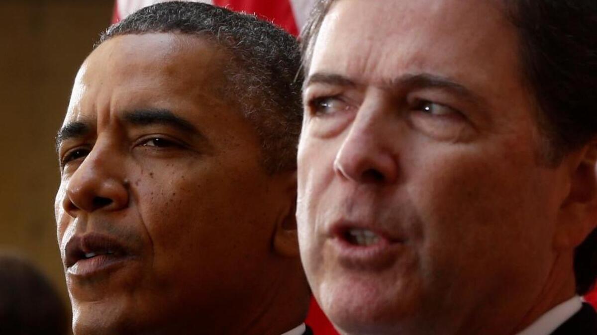 Barack Obama and James Comey were side by side at Comey’s installation as FBI director, but the president has lately distanced himself from Comey’s election-eve actions that returned Hillary Clinton’s email issue to center stage.