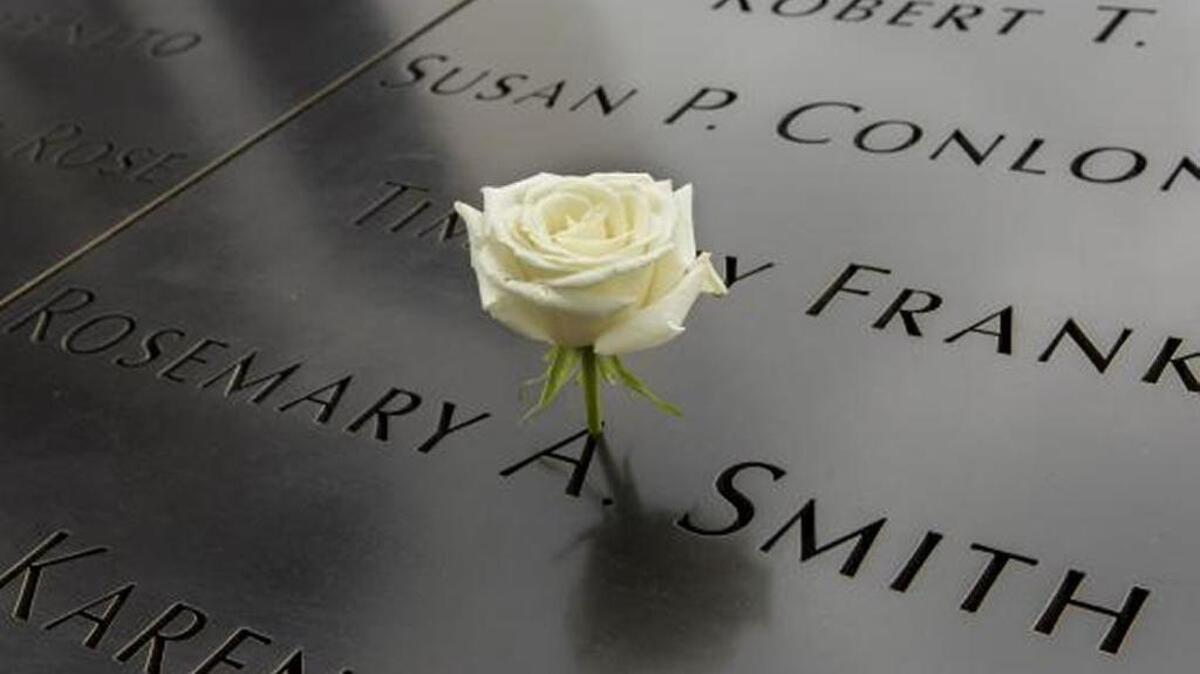 A white rose marks the birthday of a 9/11 victim, in New York City.
