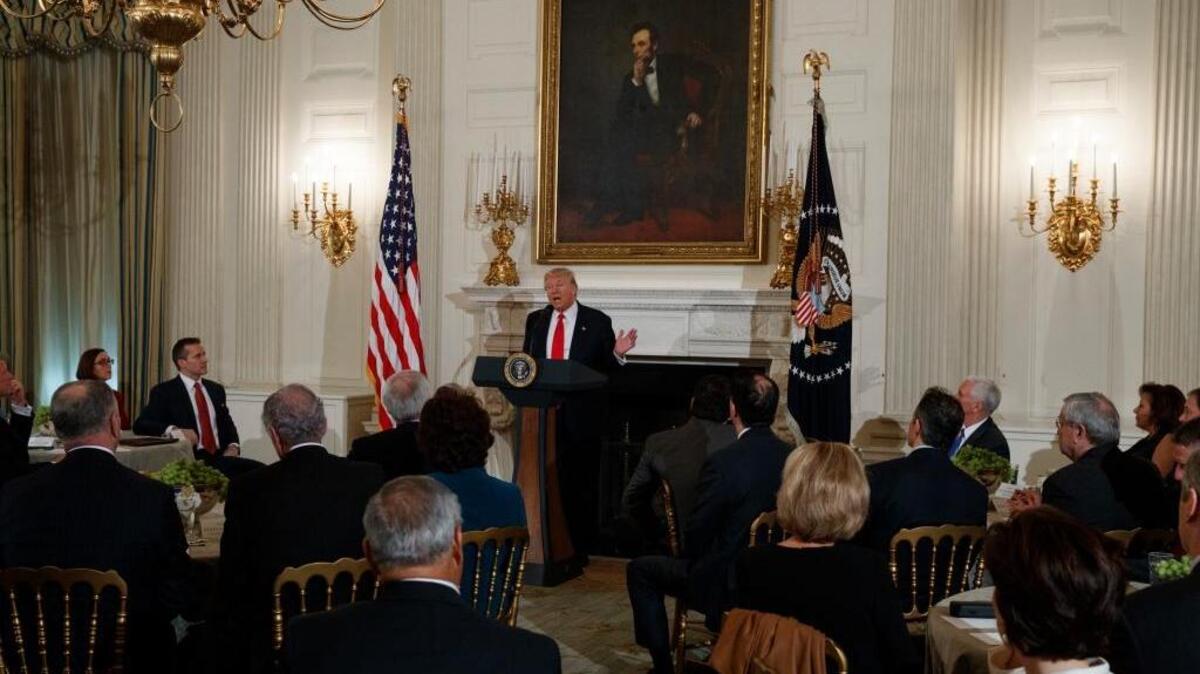 President Donald Trump speaks to a meeting of the National Governors Association on Feb. 27 at the White House.