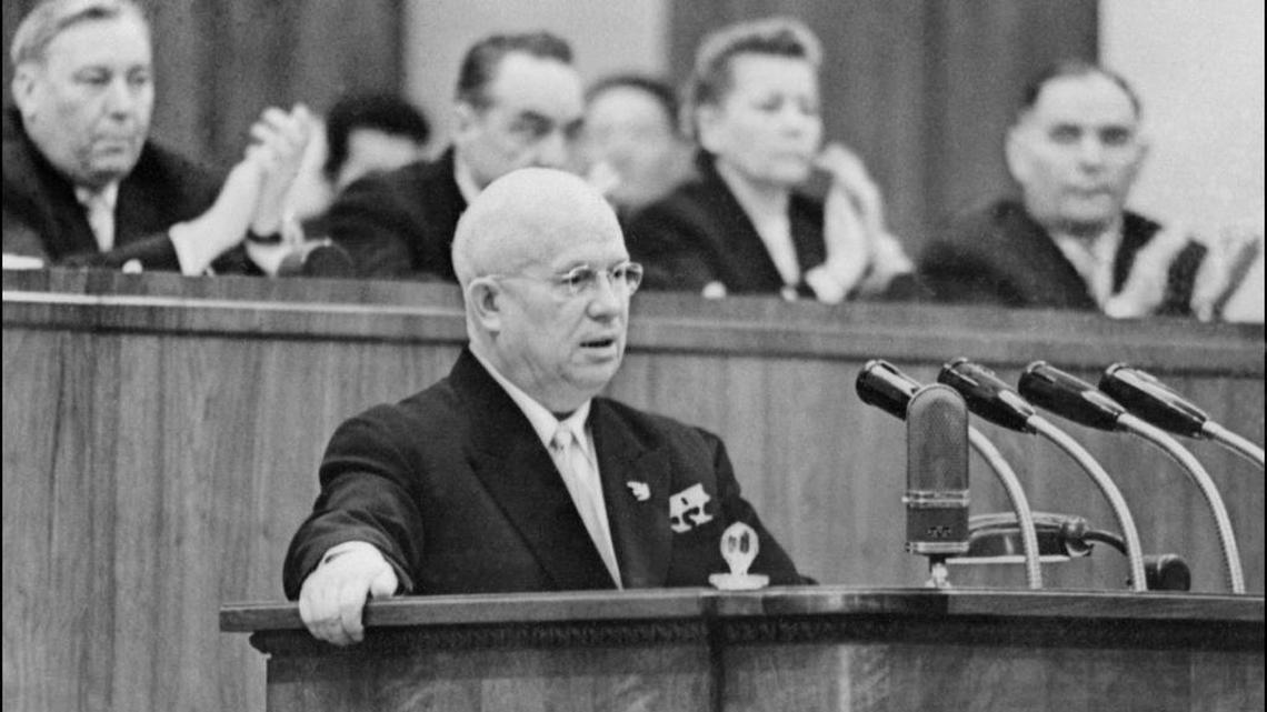 Nikita Sergeyevich Khrushchev gives an address in February 1959 in Moscow 21th Soviet Communist Party.