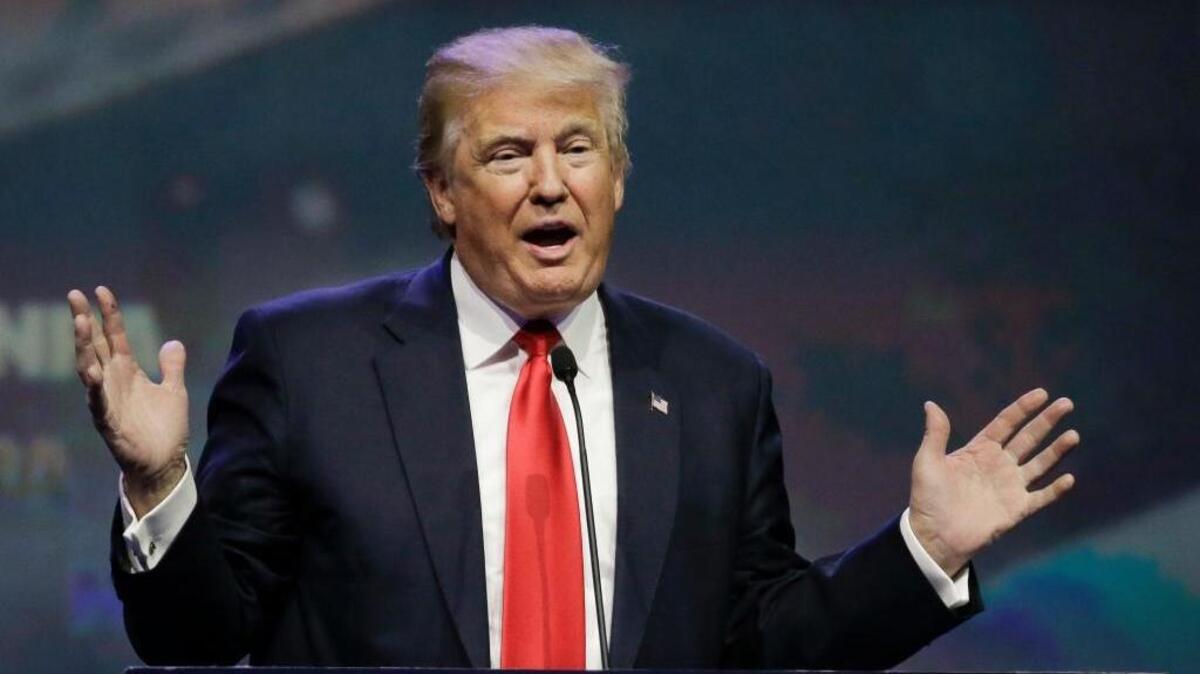 Presumptive Republican nominee Donald Trump speaks at the National Rifle Association convention on May 20 in Louisville, Ky.