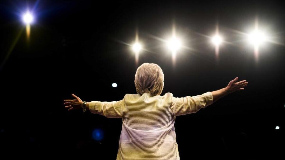 Hillary Clinton, the presumptive Democratic presidential nominee, declares victory Tuesday night in Brooklyn.