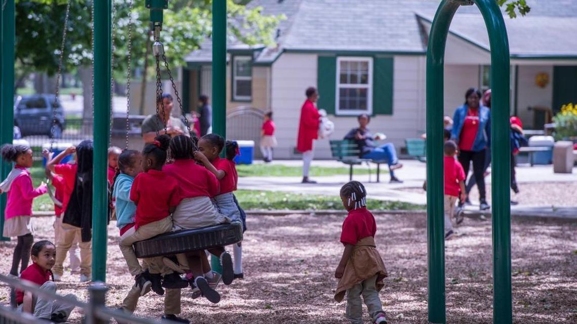 Children play at a Sacramento playground in April. Karin Klein says schools should allow more time for exercise for kids’ health now and when they’re older.