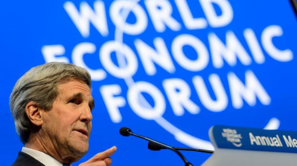 US Secretary of State John Kerry speaks during 45th annual World Economic Forum in Davos, Switzerland, in January 2015.