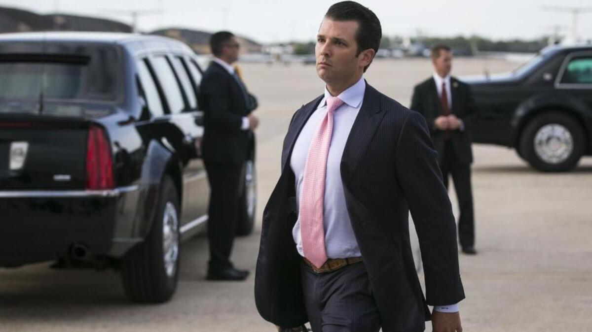Donald Trump Jr. arrives on Air Force One at Joint Base Andrews in Maryland on April 16.