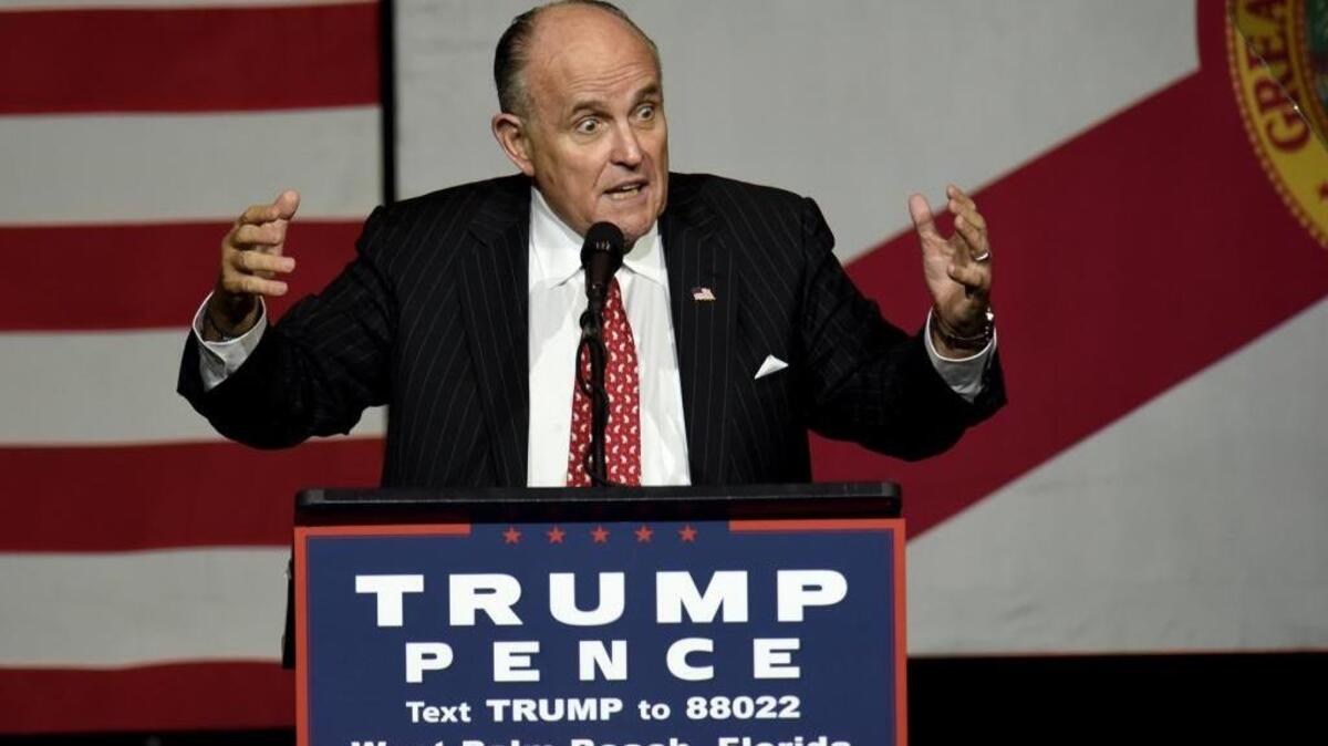 Former New York City Mayor Rudy Giuliani speaks during a campaign rally for Donald Trump in West Palm Beach, Fla., on Oct. 13.