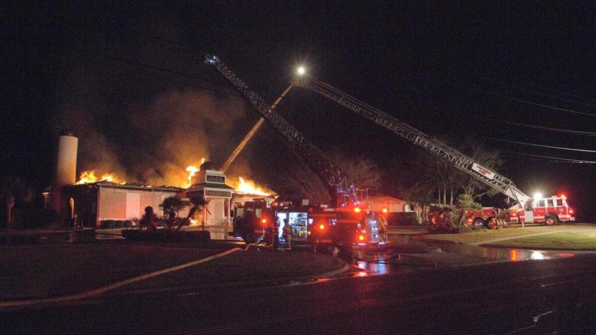Firefighters respond to a fire at a mosque in Victoria, Texas, on Jan. 28.