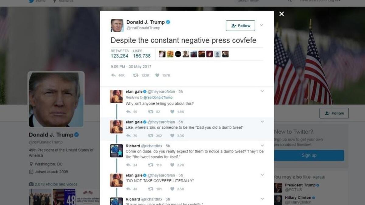 This screen grab shows a tweet from President Donald Trump, who had social media scrambling to find its secret meaning just after midnight Wednesday, Eastern time. The tweet immediately went viral and became one of the president’s more popular posts before it was taken down after nearly six hours online.