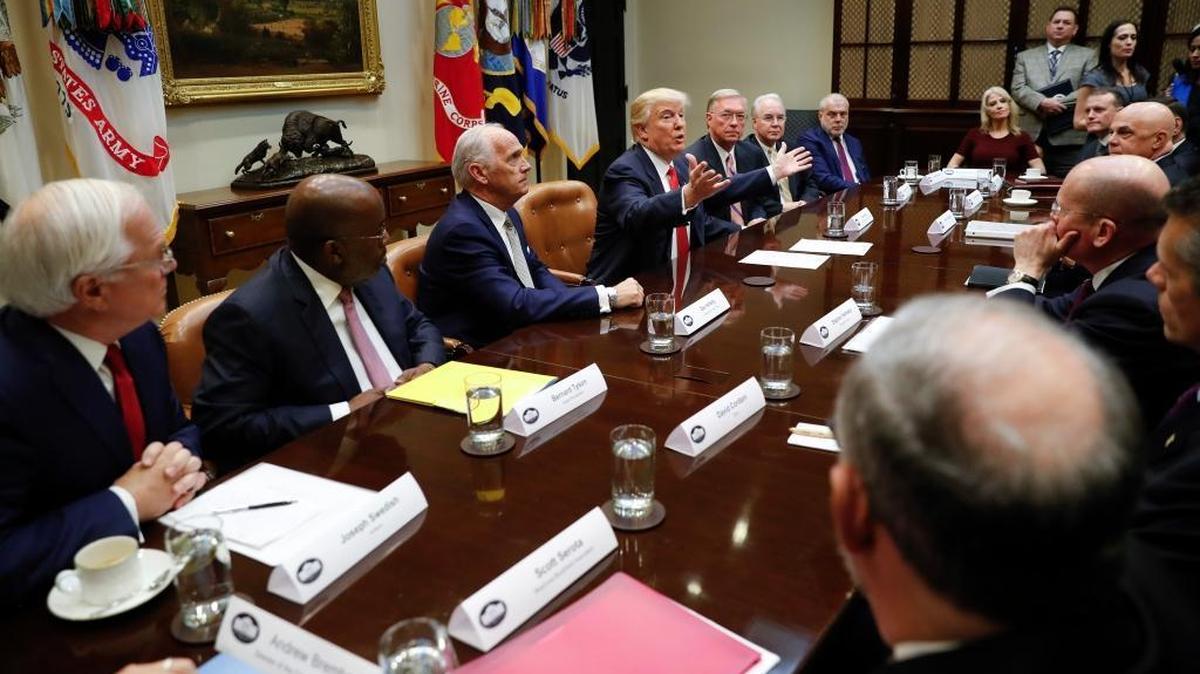 President Donald Trump meets with health insurance company executives last month at the White House. Tom Epstein writes that if insurers support the Republican proposal to replace Obamacare, they would only reinforce the revulsion that many Americans feel for their industry.