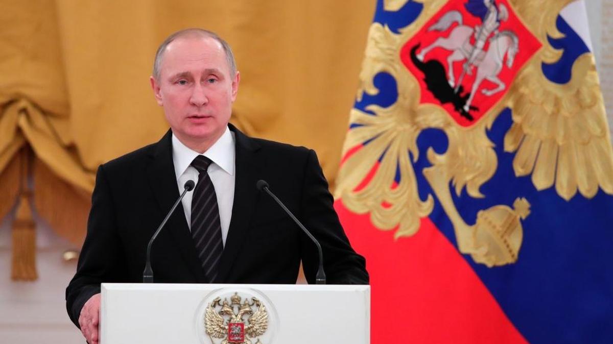 Russian President Vladimir Putin speaks during a New Year’s reception at the Kremlin in Moscow on Wednesday.