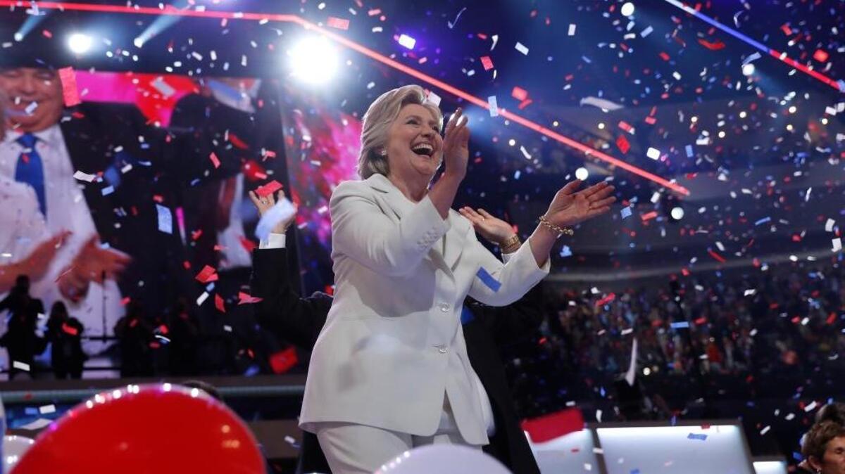 Democratic presidential nominee Hillary Clinton’s best-received moments Thursday night by far were her celebrations of women’s progress.