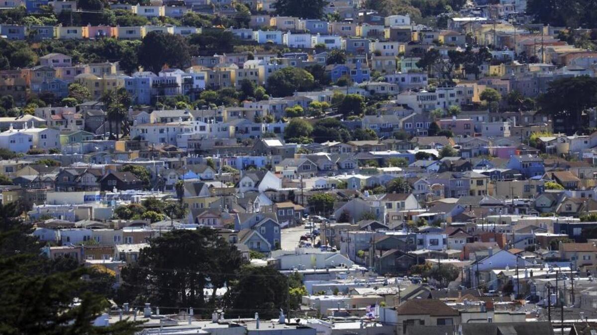Low-rise homes dot the landscape in San Francisco, June 26, 2017. A full-fledged housing crisis has gripped California, where the lack of affordable homes and apartments for middle-class families is severe. The median cost of a home here is now a staggering $500,000, twice the national cost. Homelessness is surging across the state. (Jim Wilson/The New York Times)