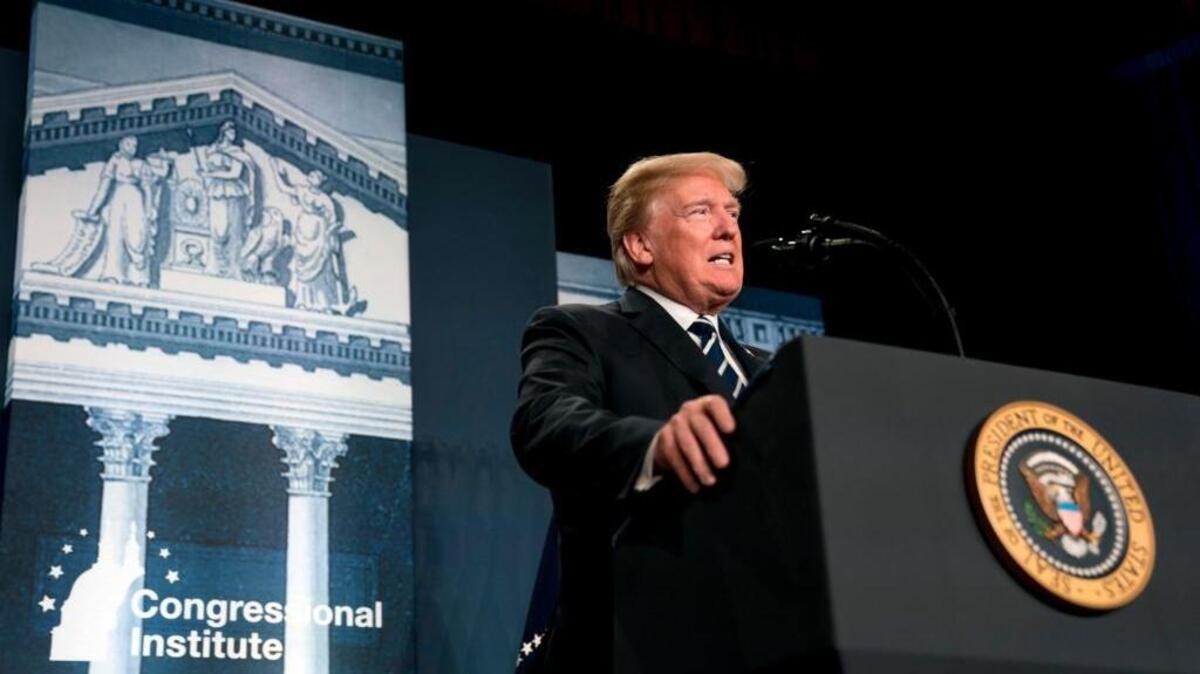 President Donald Trump speaks at the 2018 House and Senate Republican Member Conference at The Greenbrier, in White Sulphur Springs, West Virginia, on Thursday.