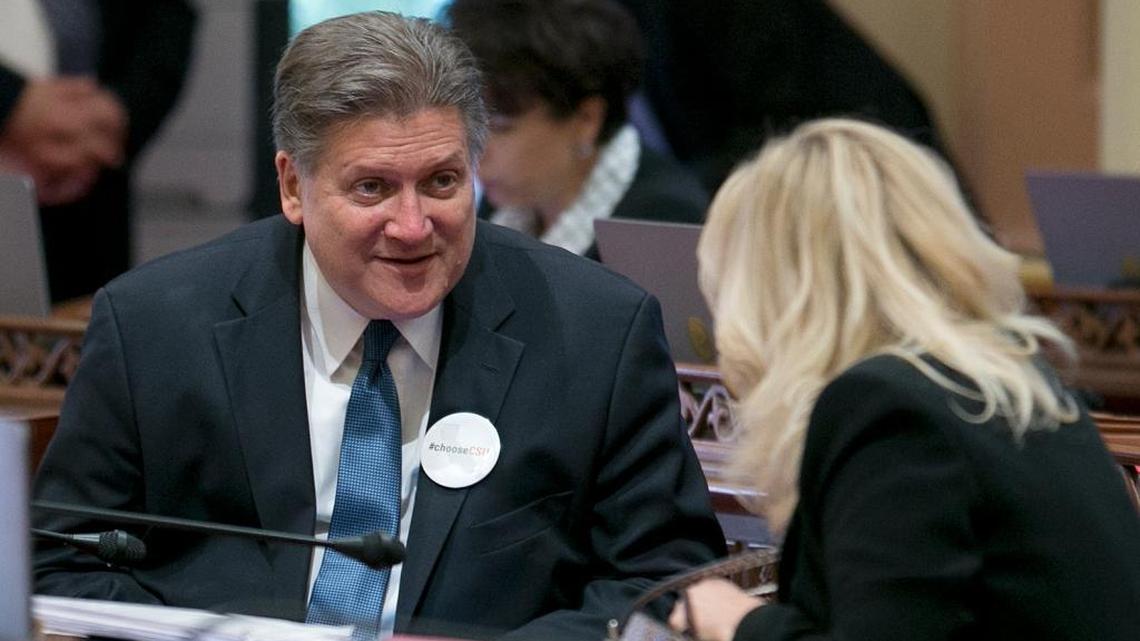 State Sen. Bob Hertzberg, D-Van Nuys, talks with Sen. Cathleen Galgiani, D-Stockton, right, after lawmakers approved his measure to change the state’s bail and pretrial release policies on May 31, 2017. San Francisco’s public defender says the new version of the bill is not real bail reform.