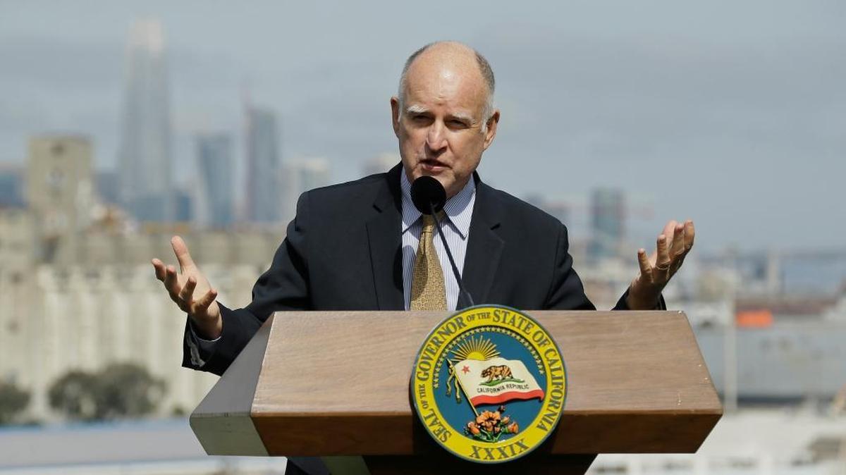 California Gov. Jerry Brown gestures while speaking in San Francisco in September. Women’s rights advocates are criticizing him for vetoing a workplace protection bill.