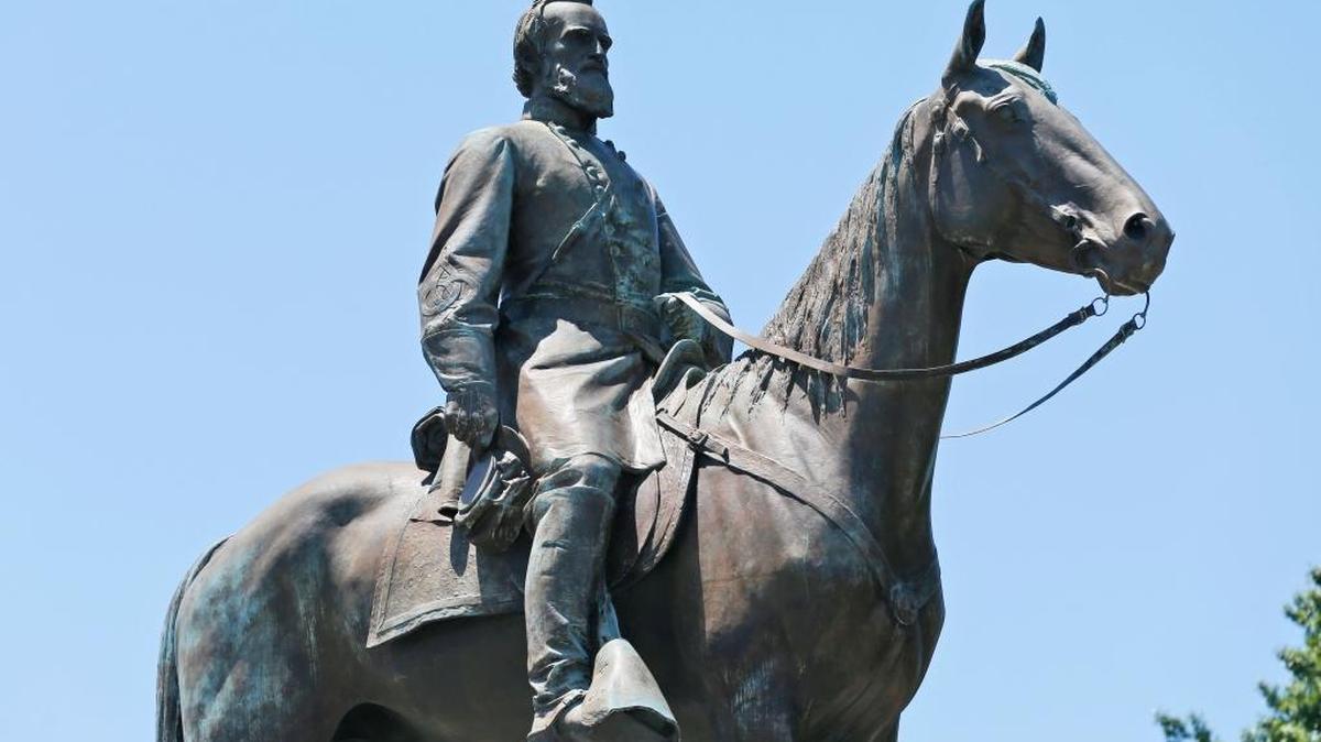 A statue of Confederate Gen. Stonewall Jackson commands Monument Avenue in Richmond, Va. Two men who identify themselves as the great-great-grandsons of Jackson are calling for the removal of the statue, but President Donald Trump defended such monuments in a series of tweets Thursday.