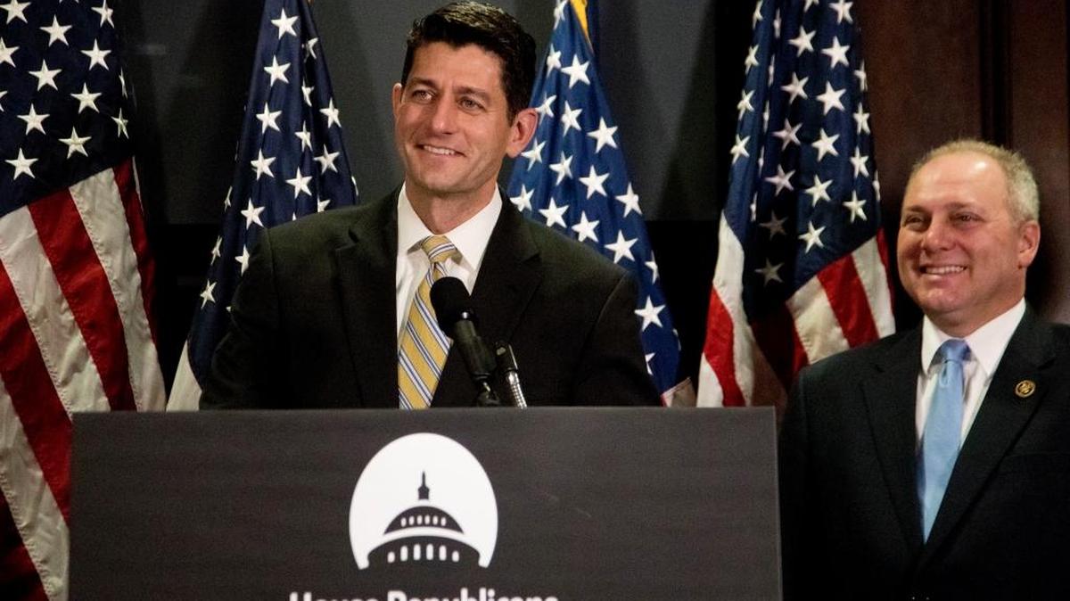 Republican Speaker Paul Ryan, left, and Majority Whip Steve Scalise lead the U.S. House, where GOP dominance reflects the election results – while the Senate does not, says E.J. Dionne.