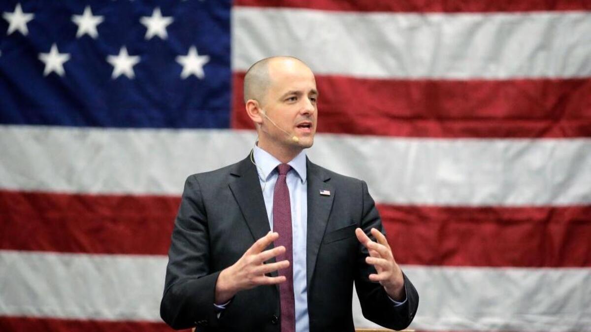 Independent presidential candidate Evan McMullin speaks during a rally Oct. 21 in Draper, Utah. He’s among the conservatives critical of President Donald Trump.