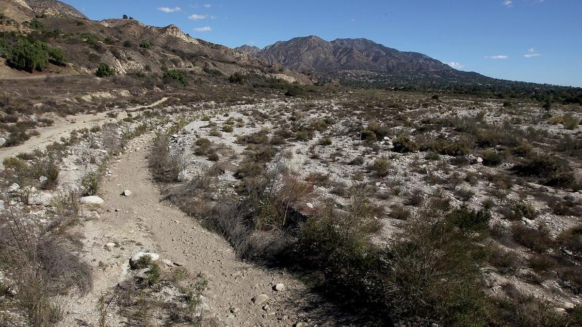 The mountains above the Tujunga Wash in Sunland, Calif., is one of four proposed routes, where engineers would bore a tunnel to serve as portal to Southern California for the proposed bullet train on the Palmdale to Burbank Alignment.