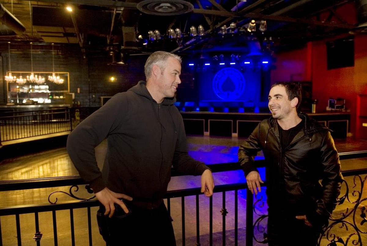 Bret Bair, left, and Eric Rushing are seen in 2011, three years before opening Goldfield Trading Post in Sacramento’s midtown. The co-owners are now closing the J Street venue and focusing on their newer and more successful Roseville location.