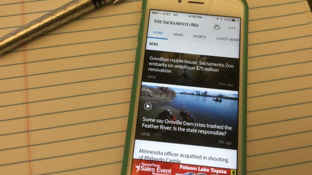 The Sacramento Bee’s app is pictured.