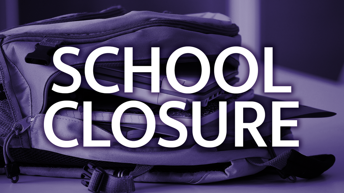 School closure image with backpack background.