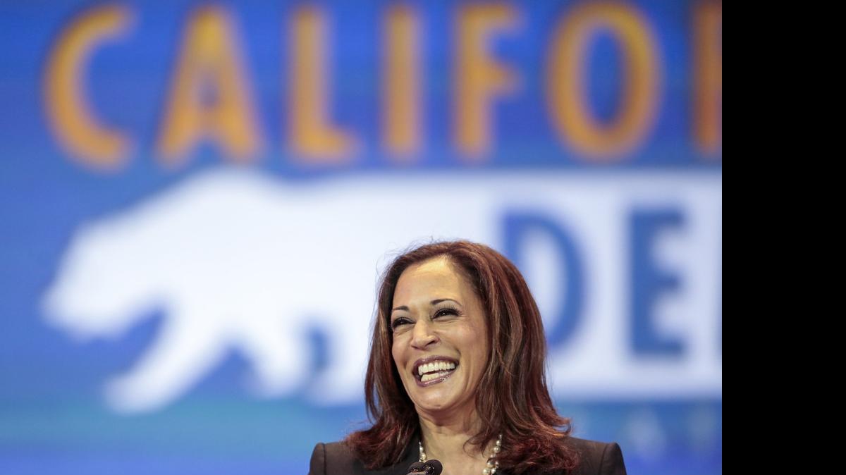 
U.S. Senate candidate Kamala Harris speaks to California Democrats at their annual convention in Anaheim on Saturday.
