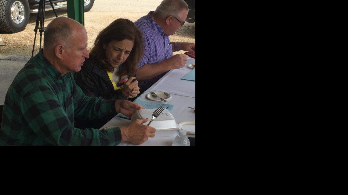 
Gov. Jerry Brown and first lady Anne Gust Brown guest-judge a cook-off in Colusa on Saturday. The governor confirmed that his administration has changed its permitting approach for his Delta tunnels plan.
