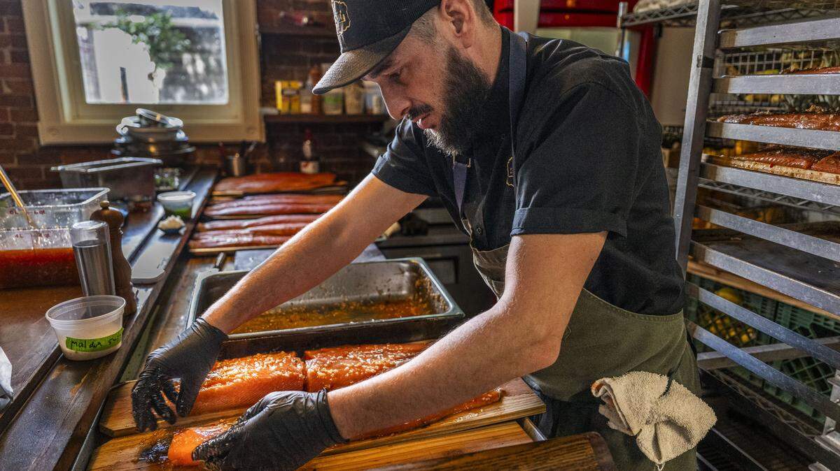 Mulvaney’s B&L executive chef John Trujillo prepares king salmon on Monday, May 18, 2026.