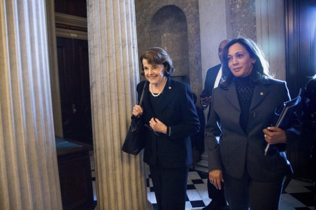 Sens. Dianne Feinstein (D-Calif.), left, and Kamala Harris (D-Calif.) on Capitol Hill on Jan. 9, 2018.